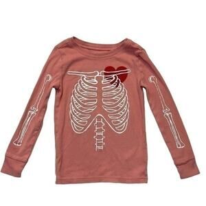 Old Navy Skeleton Pajama Top Halloween Valentine’s Day shirt pink girl’s Size 5T